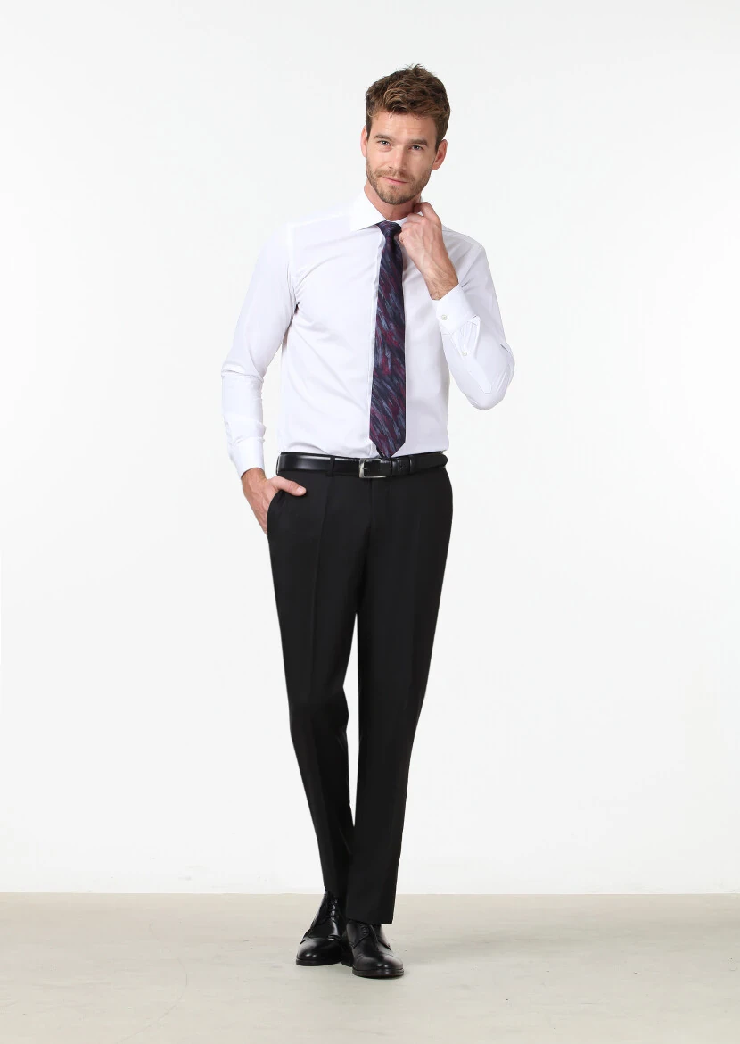 White Plain Regular Fit Weaving Classical Cotton Blended Shirt - 3