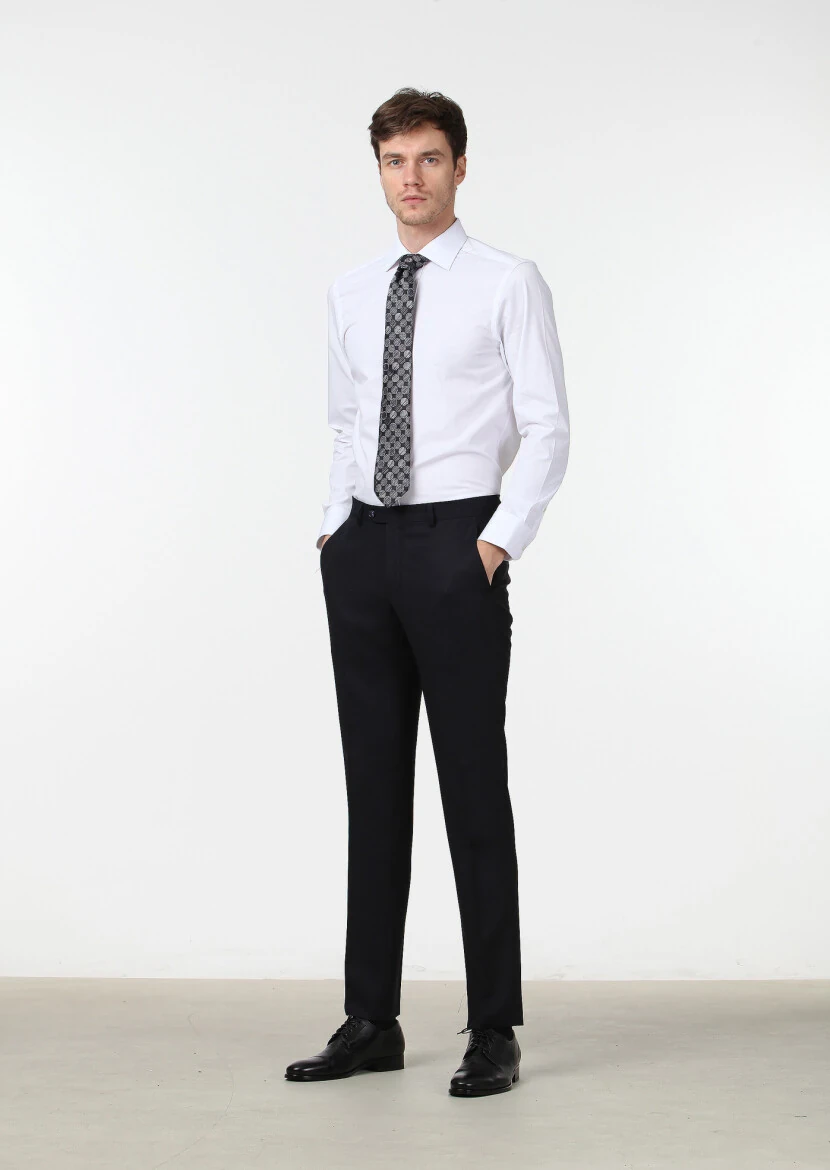 White Plain Regular Fit Weaving Classical Cotton Blended Shirt - RAMSEY