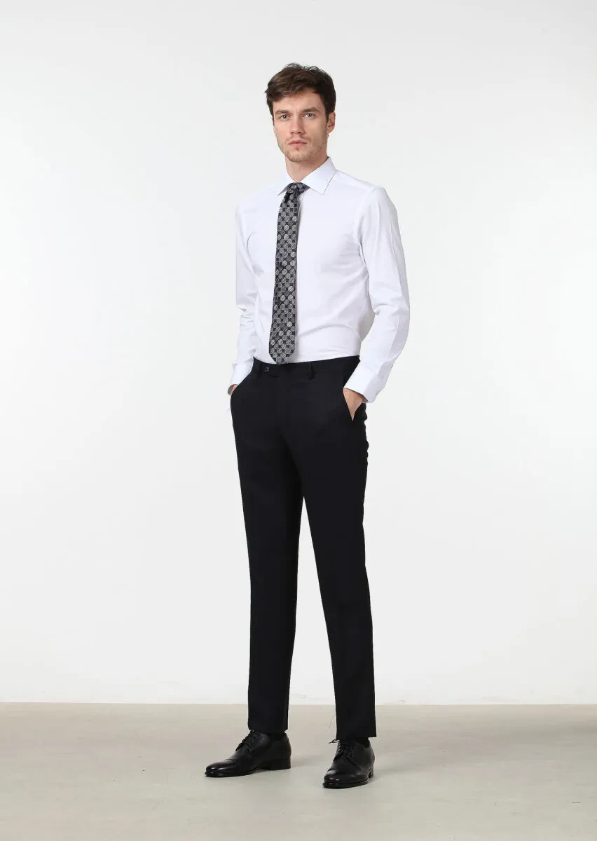 White Plain Regular Fit Weaving Classical Cotton Blended Shirt - 2