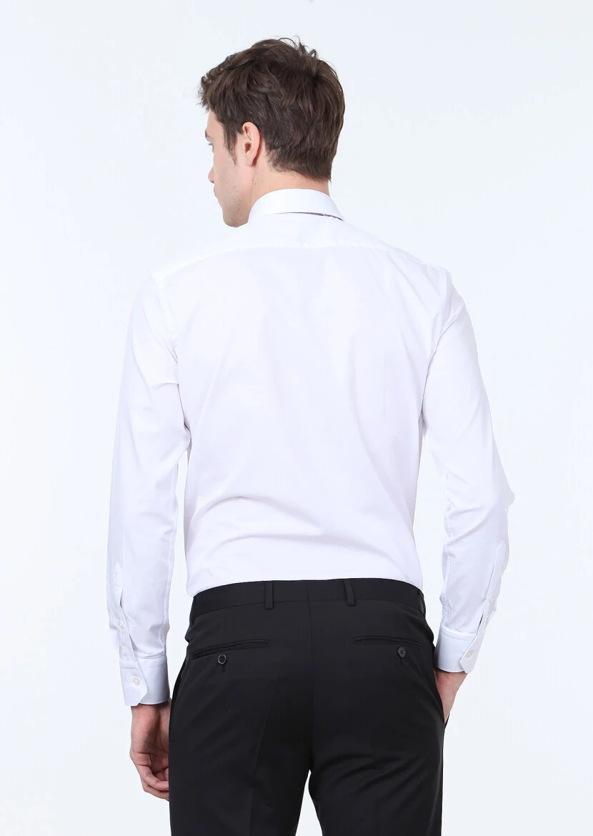 White Plain Regular Fit Weaving Classical Cotton Blended Shirt - 4