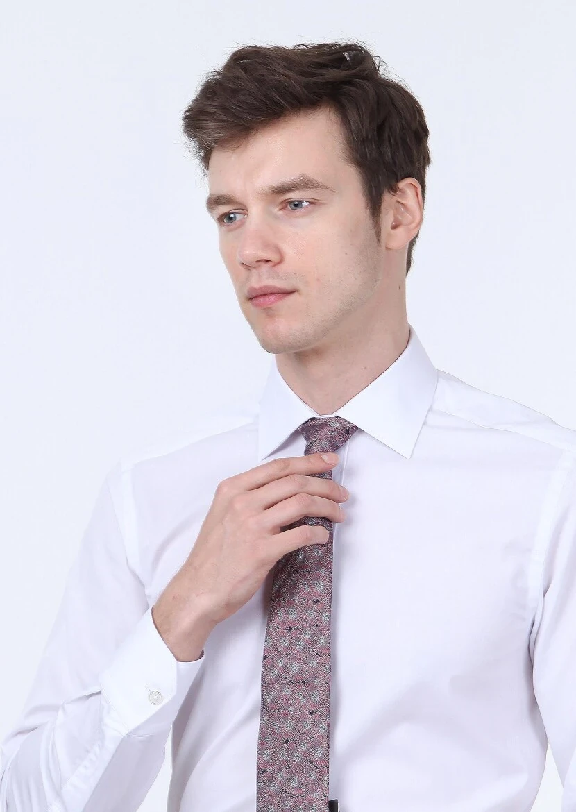 White Plain Regular Fit Weaving Classical Cotton Blended Shirt - 1