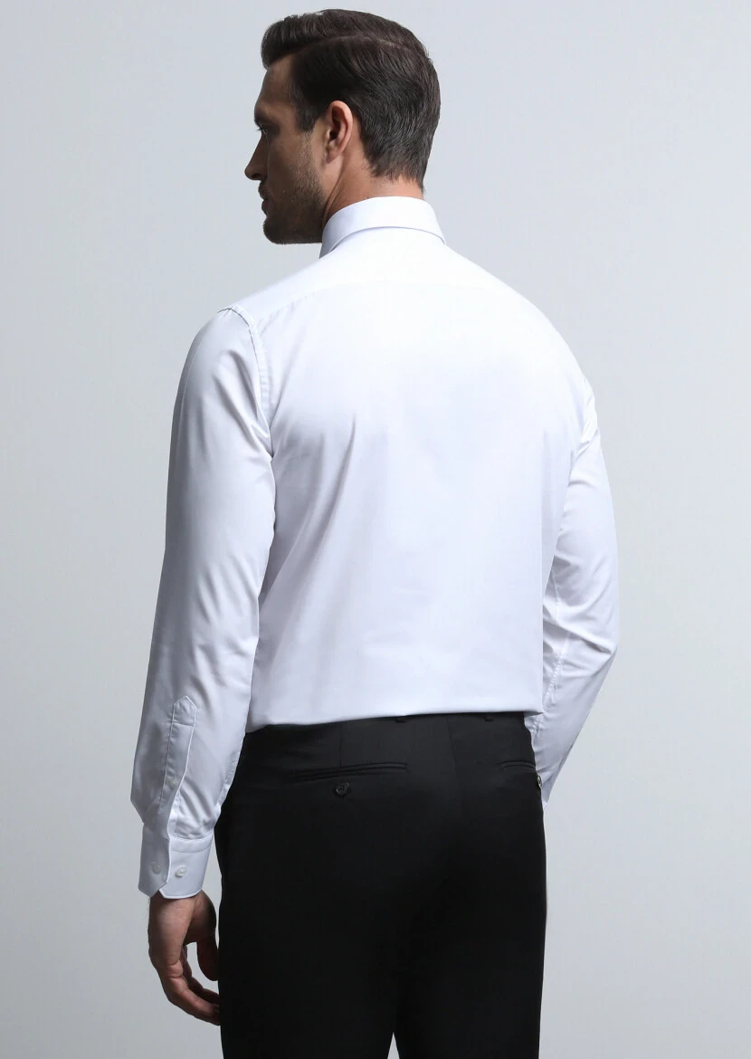 White Plain Regular Fit Weaving Classical Cotton Blended Shirt - 5