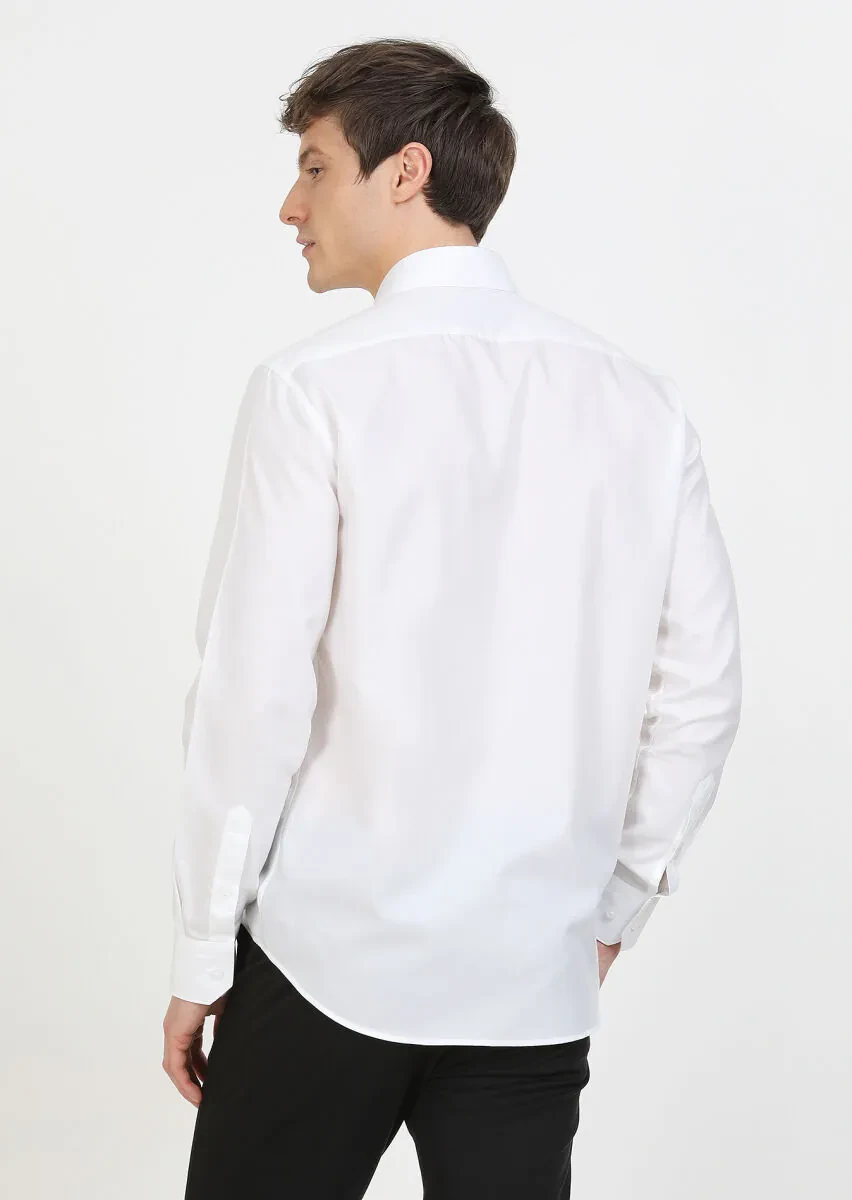 White Plain Regular Fit Weaving Classical Cotton Blended Shirt - 4