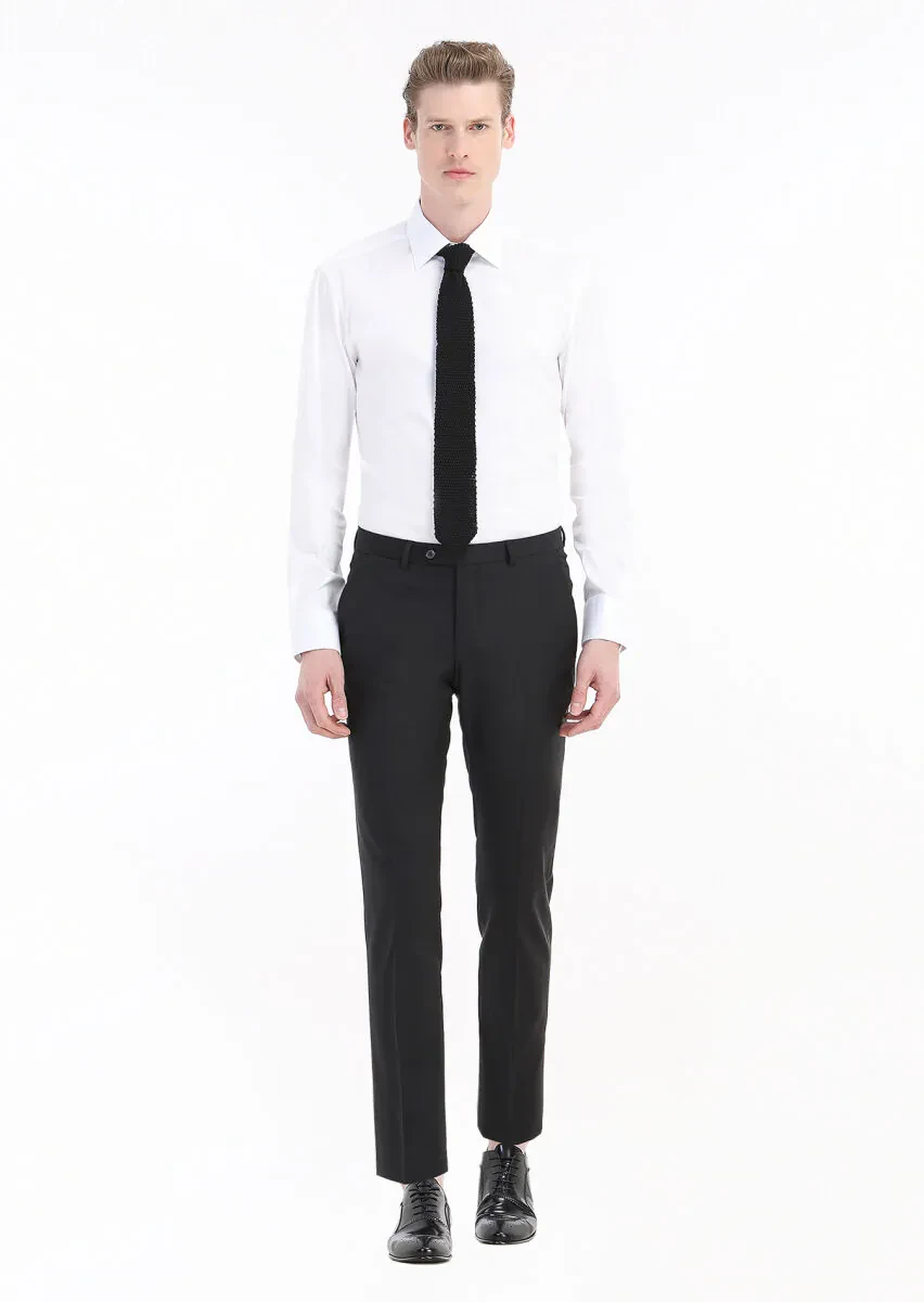 White Plain Regular Fit Weaving Classical Cotton Blended Shirt - 1