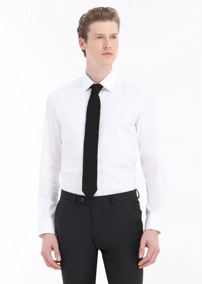 White Plain Regular Fit Weaving Classical Cotton Blended Shirt - 2