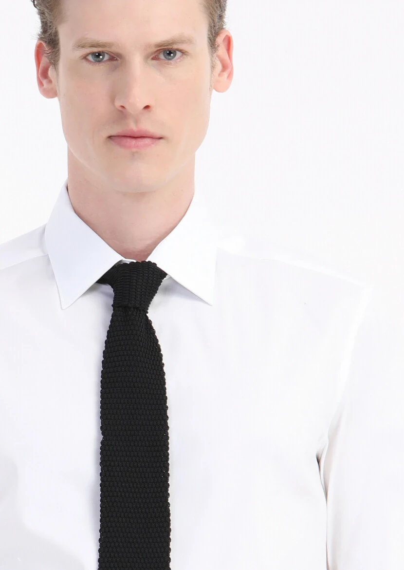 White Plain Regular Fit Weaving Classical Cotton Blended Shirt - 3