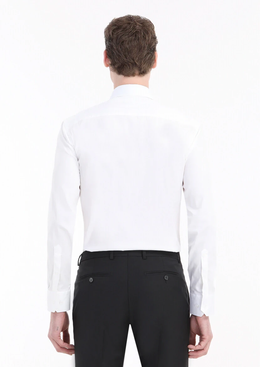 White Plain Regular Fit Weaving Classical Cotton Blended Shirt - 4