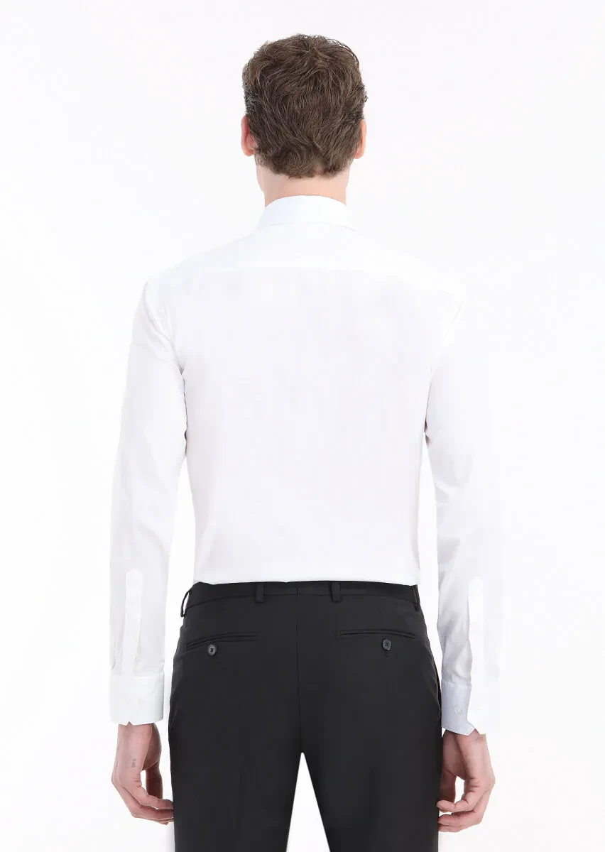 White Plain Regular Fit Weaving Classical Cotton Blended Shirt - 4