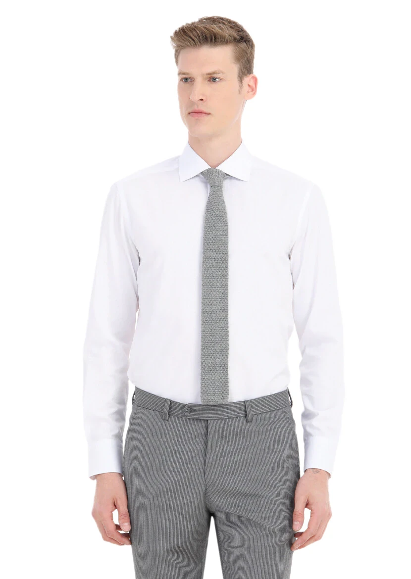 White Plain Regular Fit Weaving Classical Cotton Blended Shirt - RAMSEY