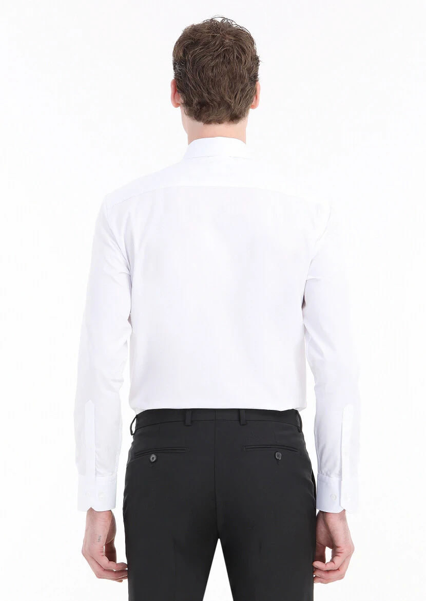 White Plain Regular Fit Weaving Classical Cotton Blended Shirt - 4