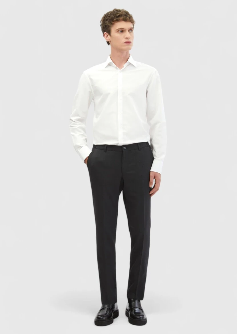 White Plain Regular Fit Weaving Classical Cotton Blended Shirt - 2