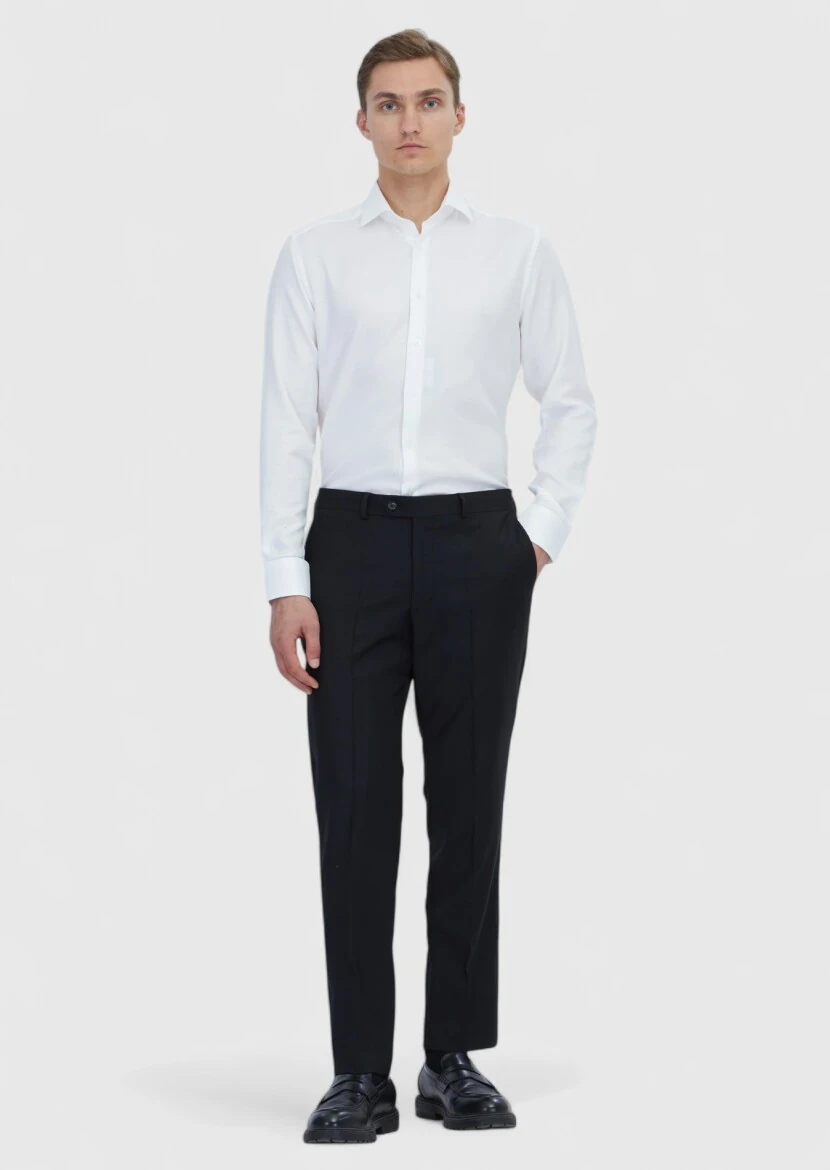 White Plain Regular Fit Weaving Classical Cotton Blended Shirt - RAMSEY