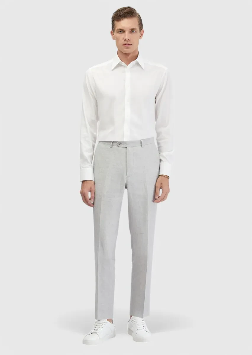 White Plain Regular Fit Weaving Classical Cotton Blended Shirt - 2