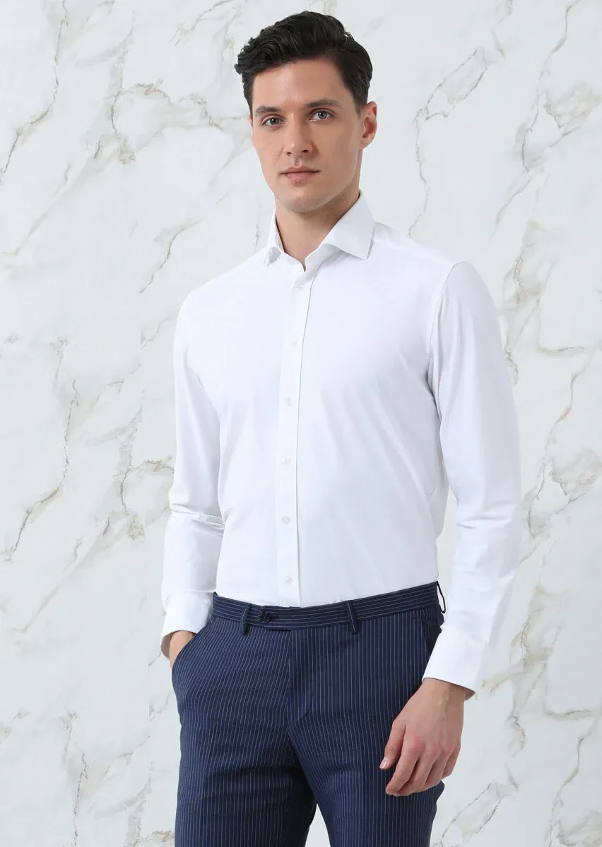 White Plain Regular Fit Weaving Classical Shirt - 1