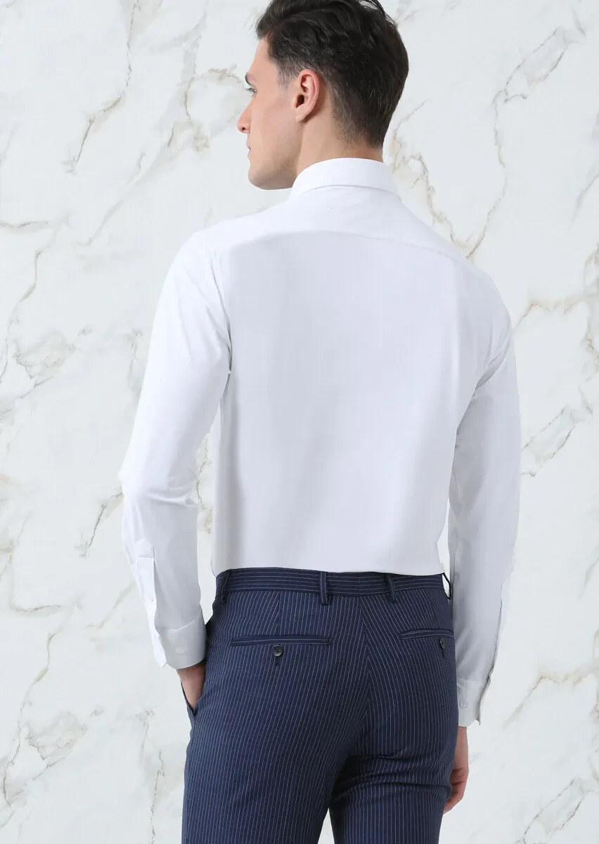 White Plain Regular Fit Weaving Classical Shirt - 5