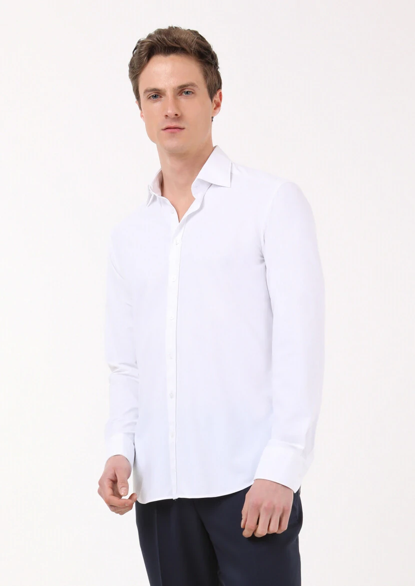 White Plain Regular Fit Weaving Classical Shirt 