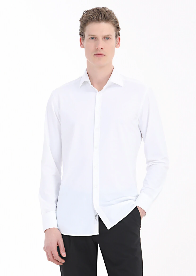 White Plain Regular Fit Weaving Classical Shirt 