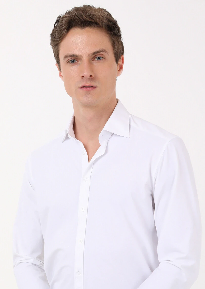 White Plain Regular Fit Weaving Classical Shirt - RAMSEY