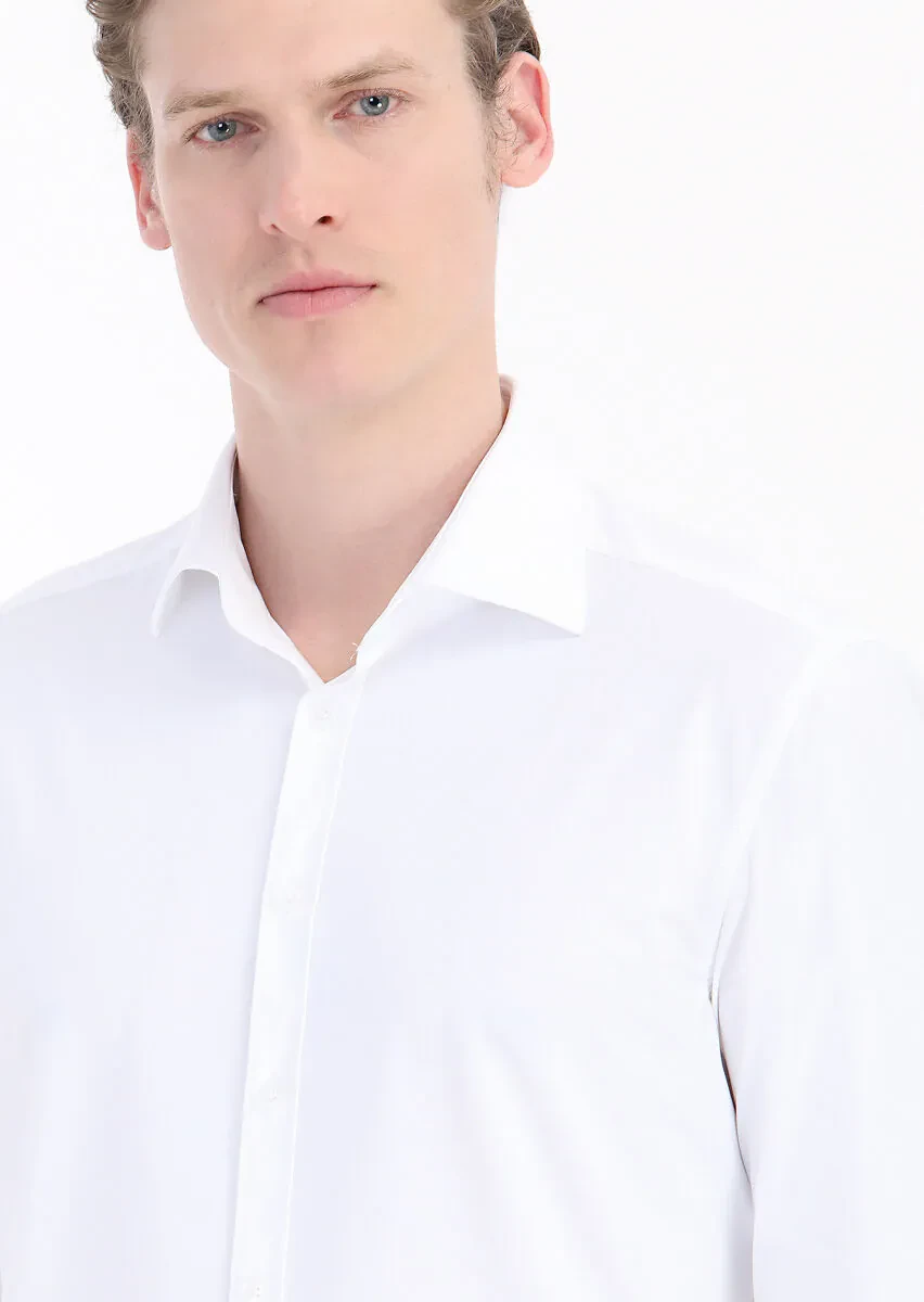 White Plain Regular Fit Weaving Classical Shirt - 4