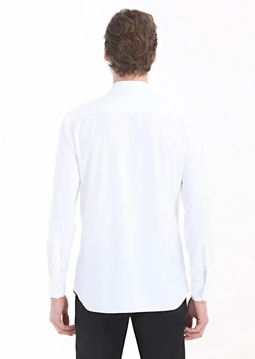 White Plain Regular Fit Weaving Classical Shirt - 5