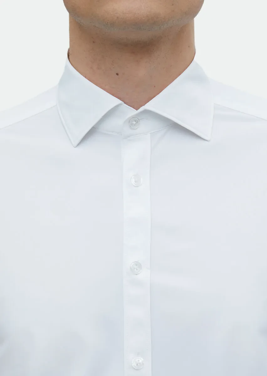 White Plain Regular Fit Weaving Classical Shirt - 5