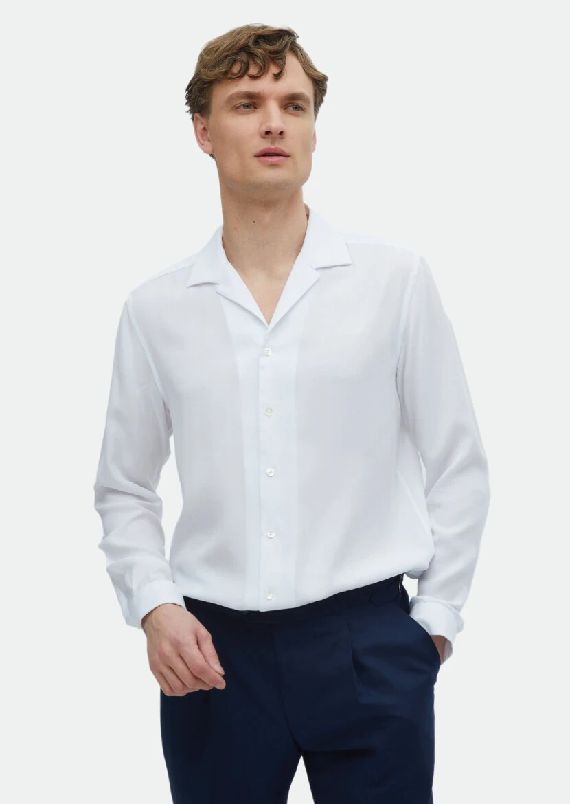 White Plain Regular Fit Weaving Classical Shirt - RAMSEY