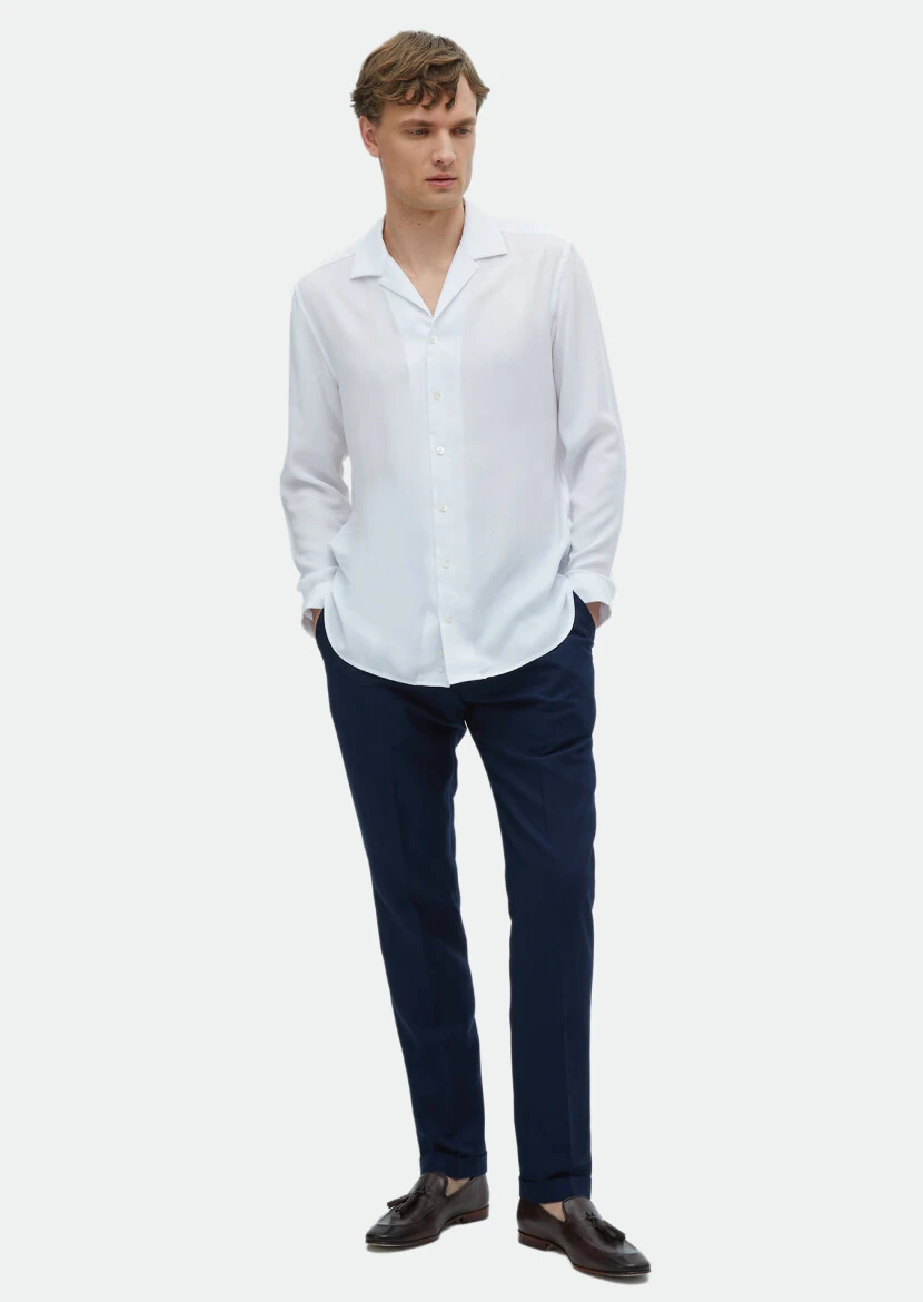 White Plain Regular Fit Weaving Classical Shirt - RAMSEY