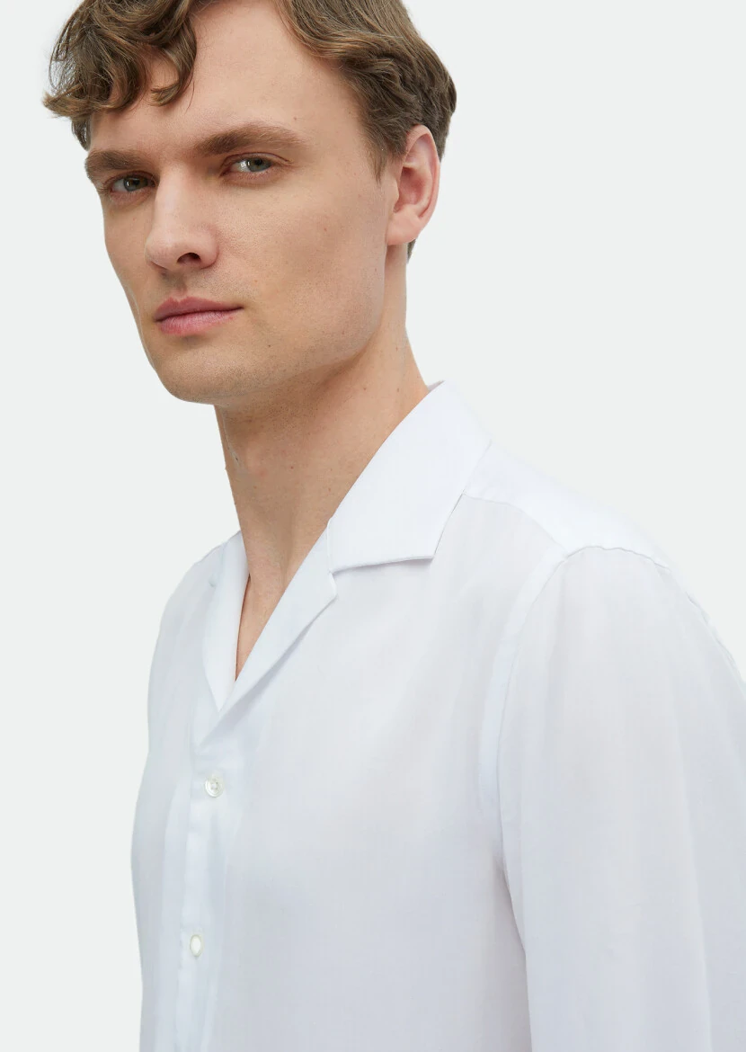 White Plain Regular Fit Weaving Classical Shirt - 3