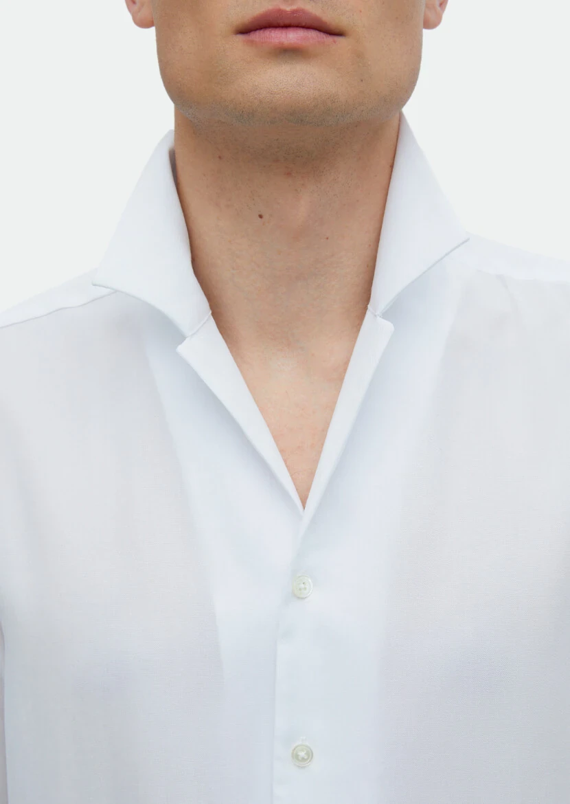 White Plain Regular Fit Weaving Classical Shirt - 4