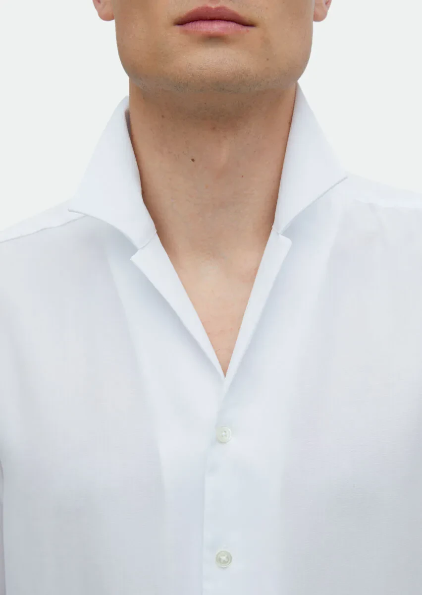 White Plain Regular Fit Weaving Classical Shirt - 4