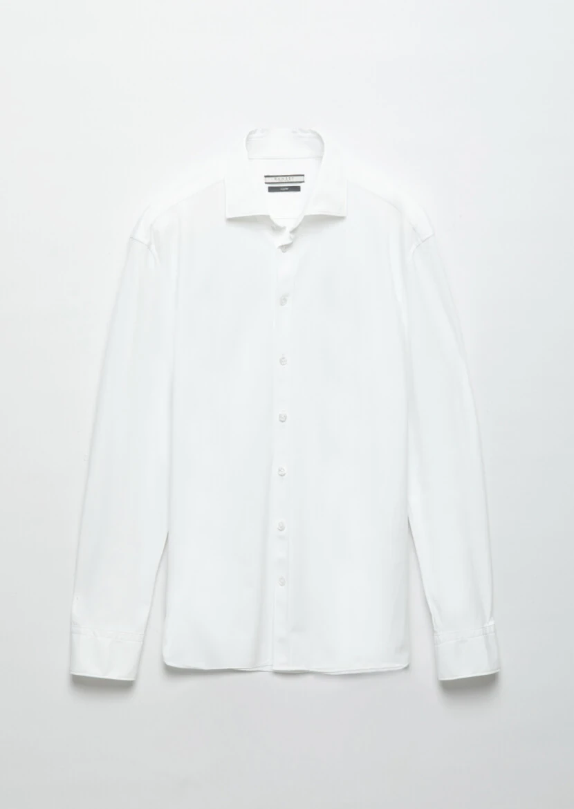 White Plain Regular Fit Weaving Classical Shirt - RAMSEY