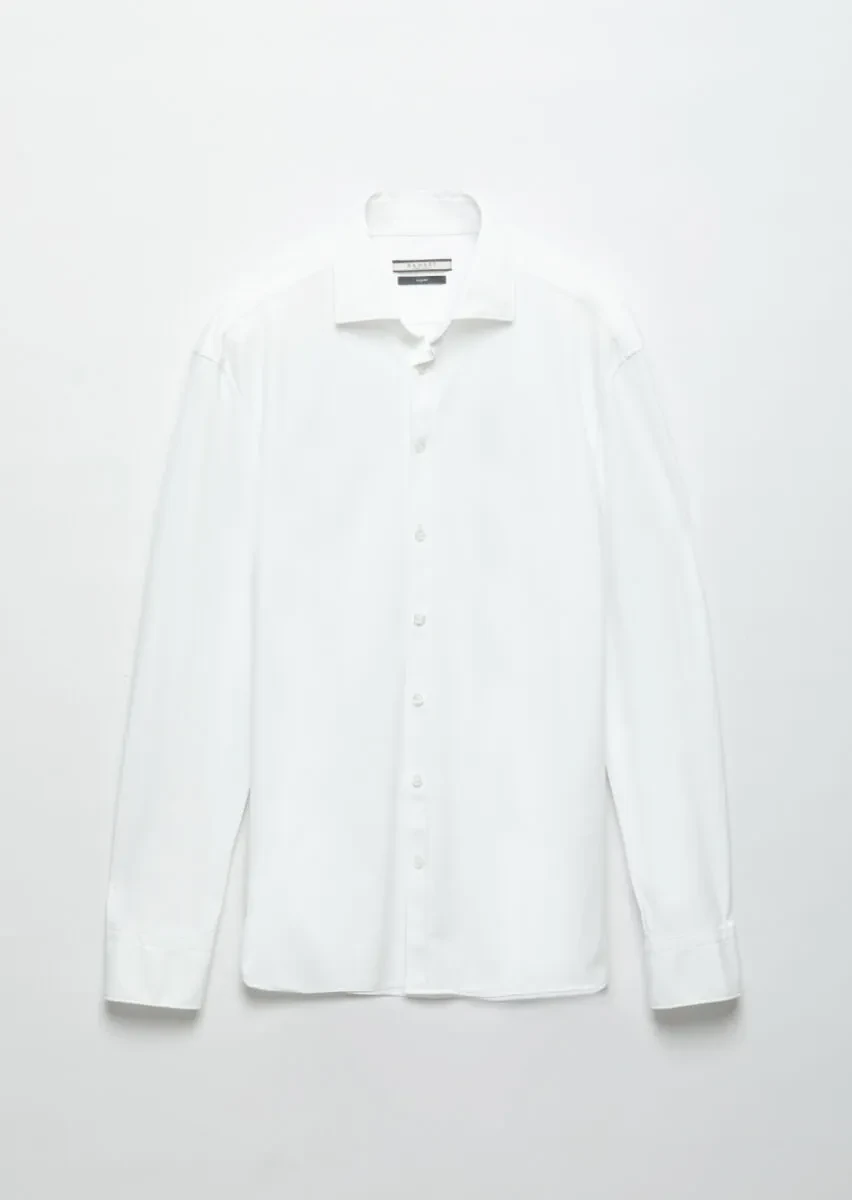 White Plain Regular Fit Weaving Classical Shirt - 1