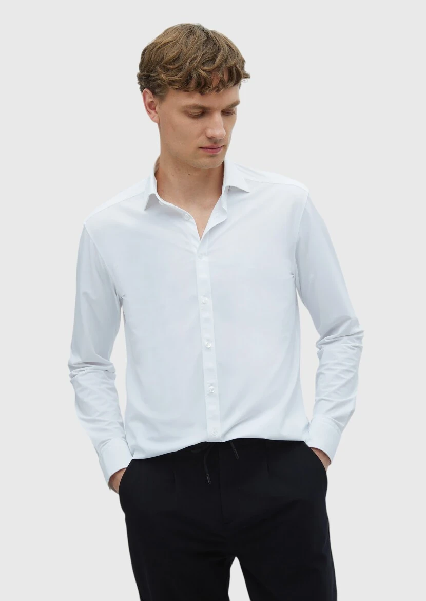 White Plain Regular Fit Weaving Classical Shirt - RAMSEY