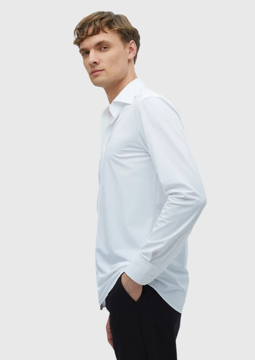 White Plain Regular Fit Weaving Classical Shirt - 3
