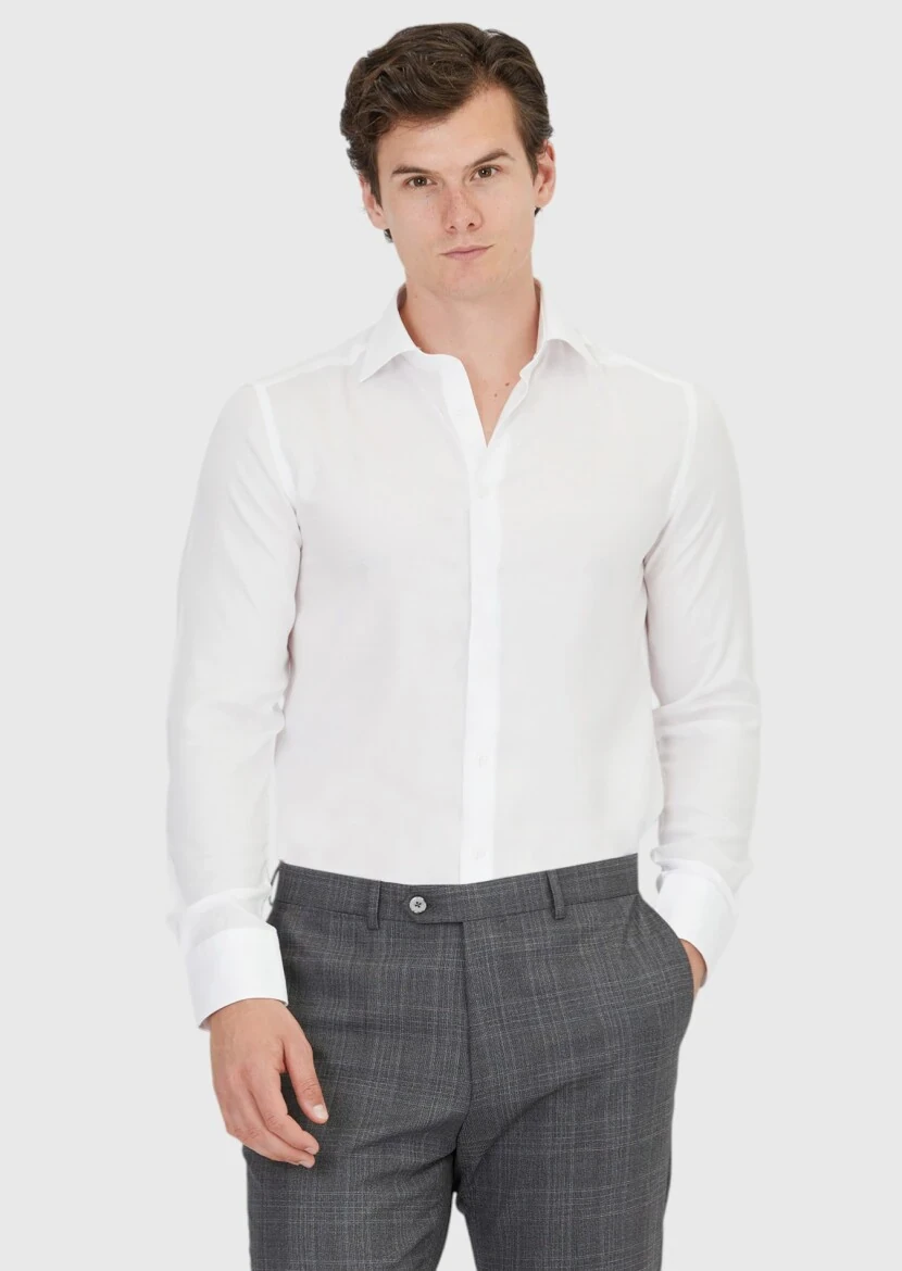 White Plain Regular Fit Weaving Classical Shirt - RAMSEY