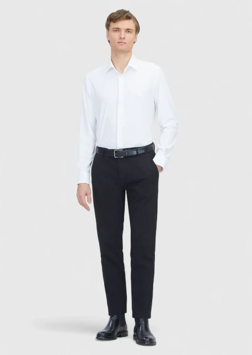 White Plain Regular Fit Weaving Classical Shirt - 2