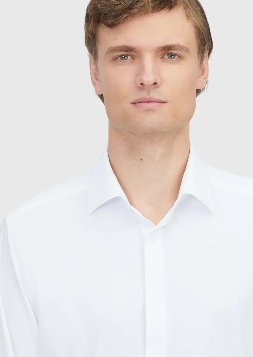 White Plain Regular Fit Weaving Classical Shirt - 3