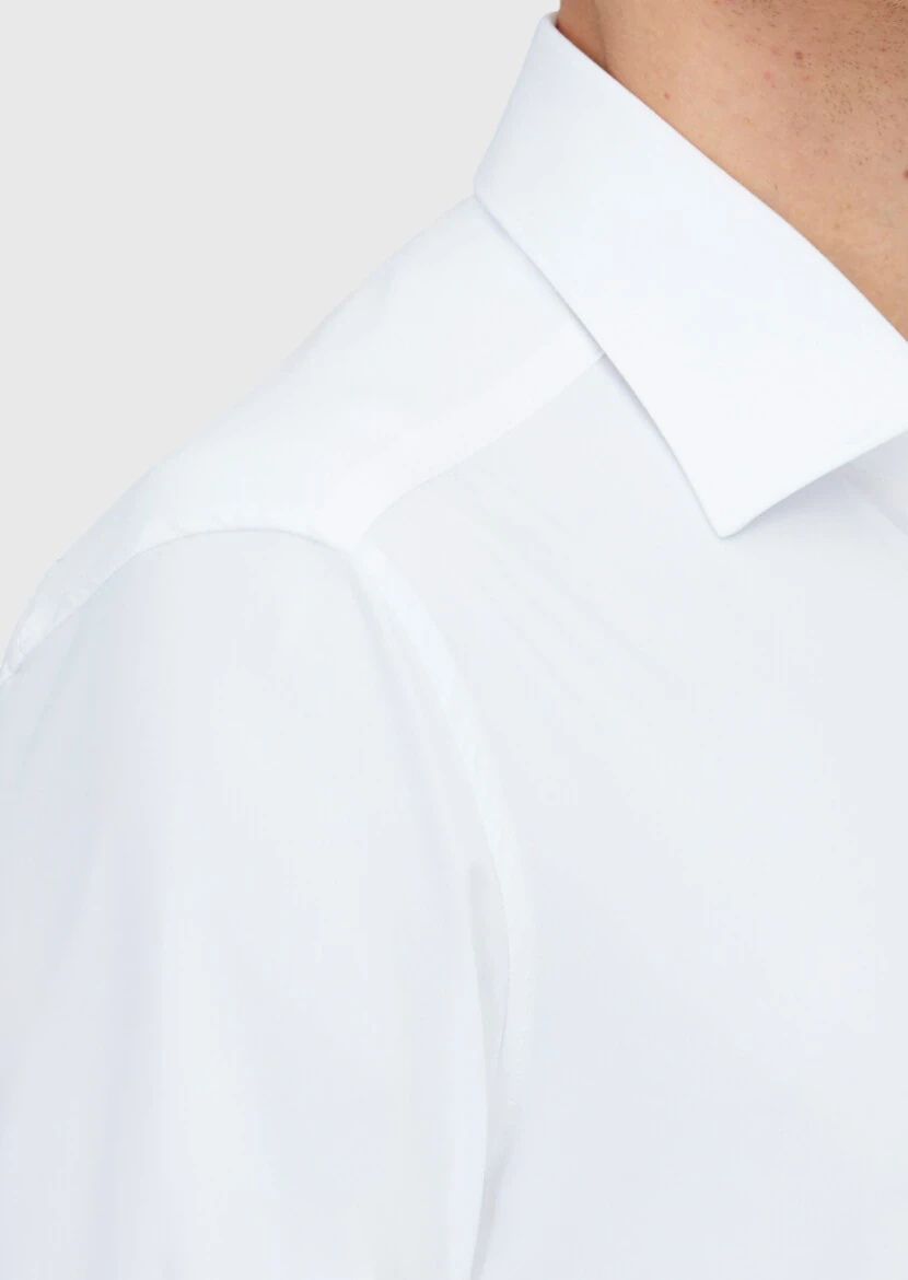 White Plain Regular Fit Weaving Classical Shirt - 4