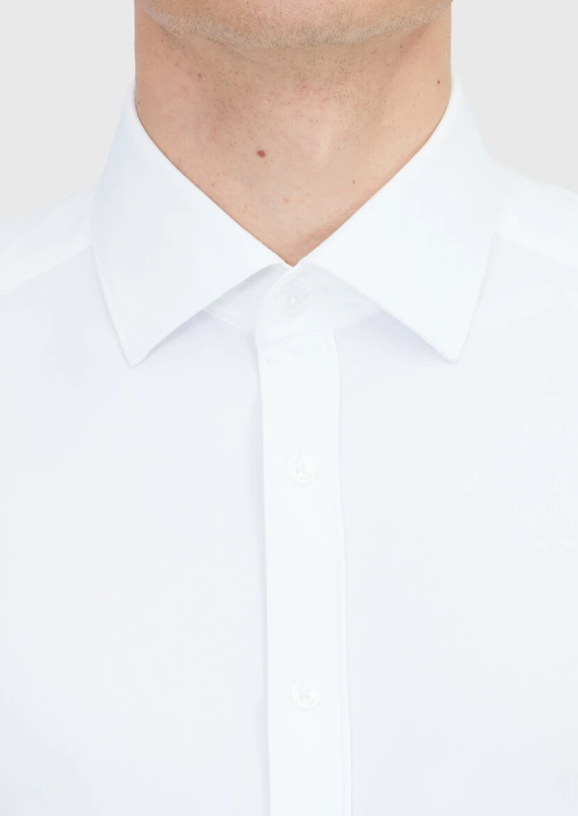 White Plain Regular Fit Weaving Classical Shirt - 5