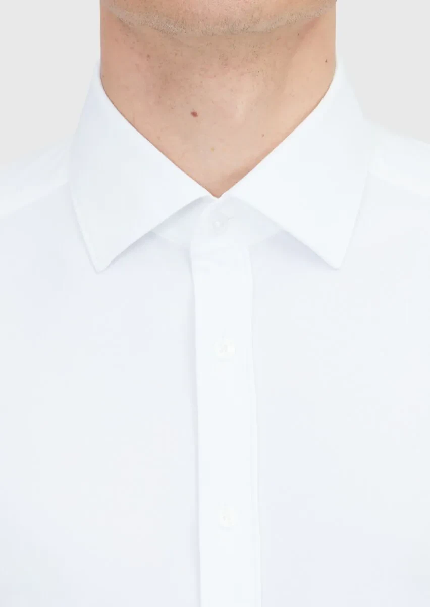 White Plain Regular Fit Weaving Classical Shirt - 5