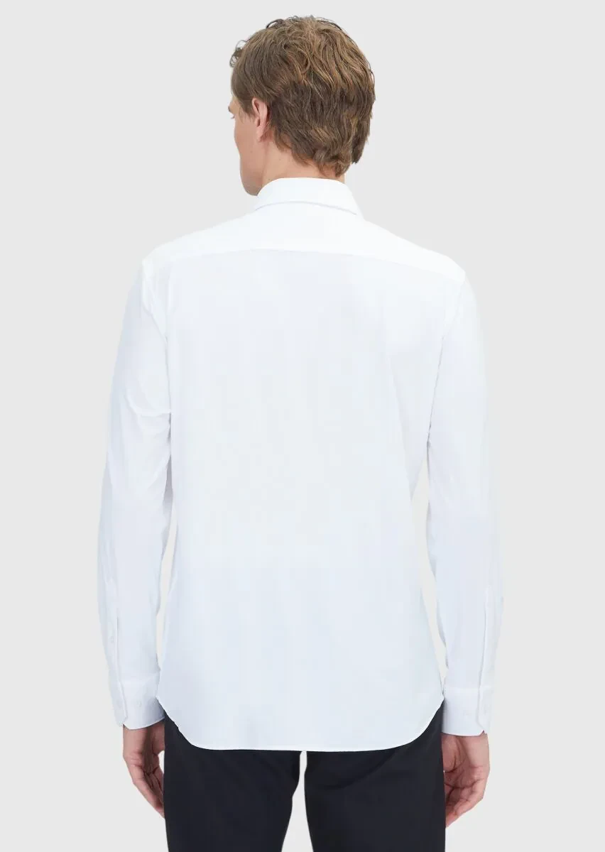 White Plain Regular Fit Weaving Classical Shirt - 6