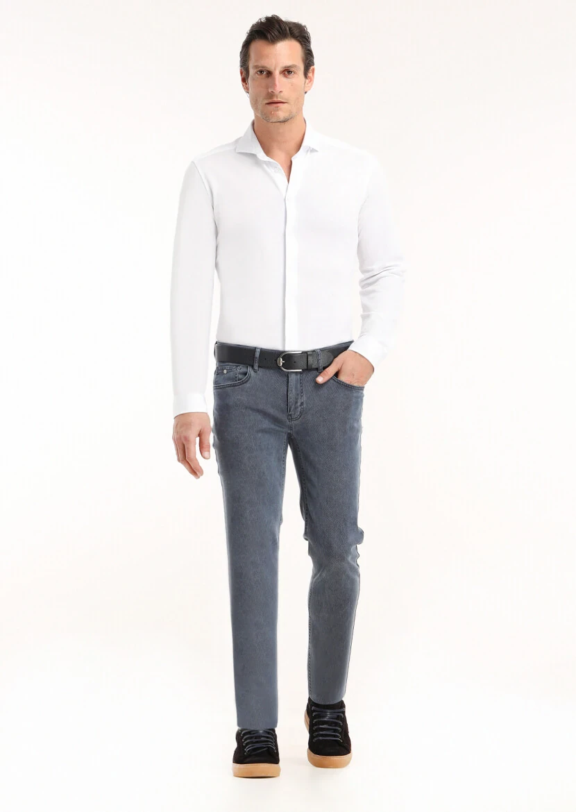 White Plain Slim Fit Knitting Casual 100% Cotton Shirt - 1