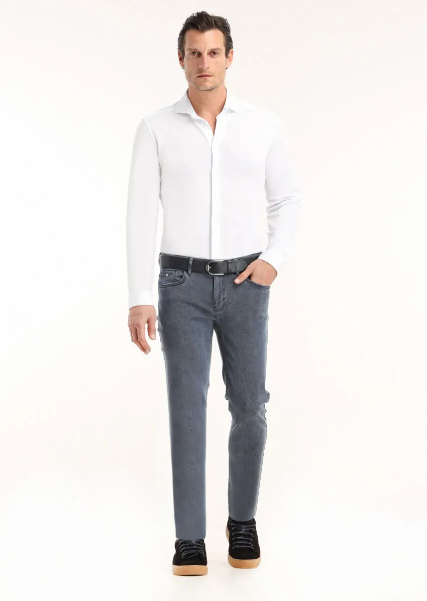 White Plain Slim Fit Knitting Casual 100% Cotton Shirt - 1