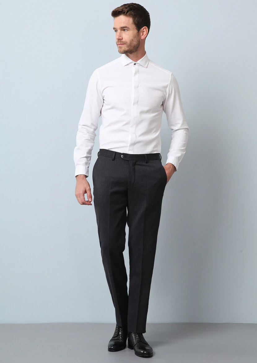 White Plain Slim Fit Weaving Casual 100% Cotton Shirt - 1