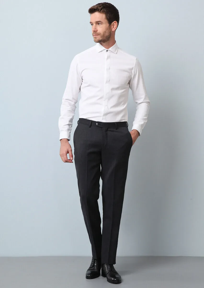 White Plain Slim Fit Weaving Casual 100% Cotton Shirt - 1