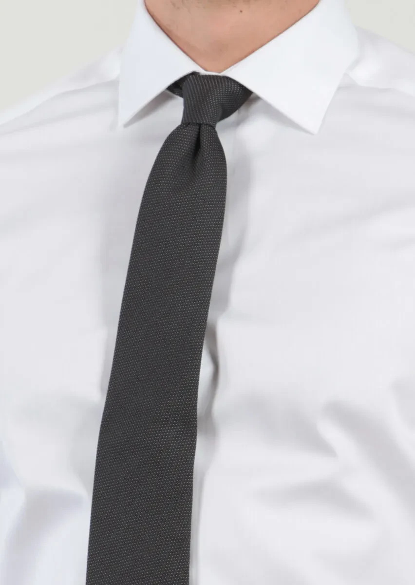 White Plain Slim Fit Weaving Classical 100% Cotton Shirt - 4