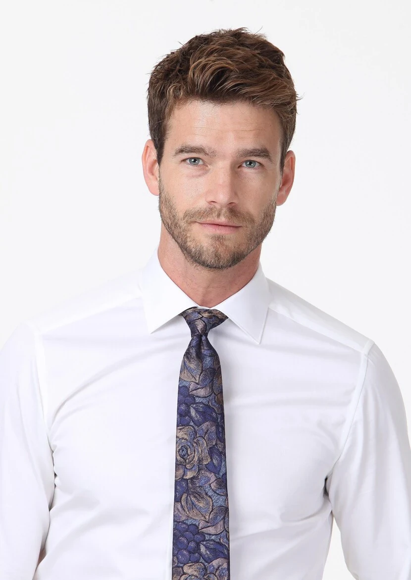 White Plain Slim Fit Weaving Classical 100% Cotton Shirt - 1