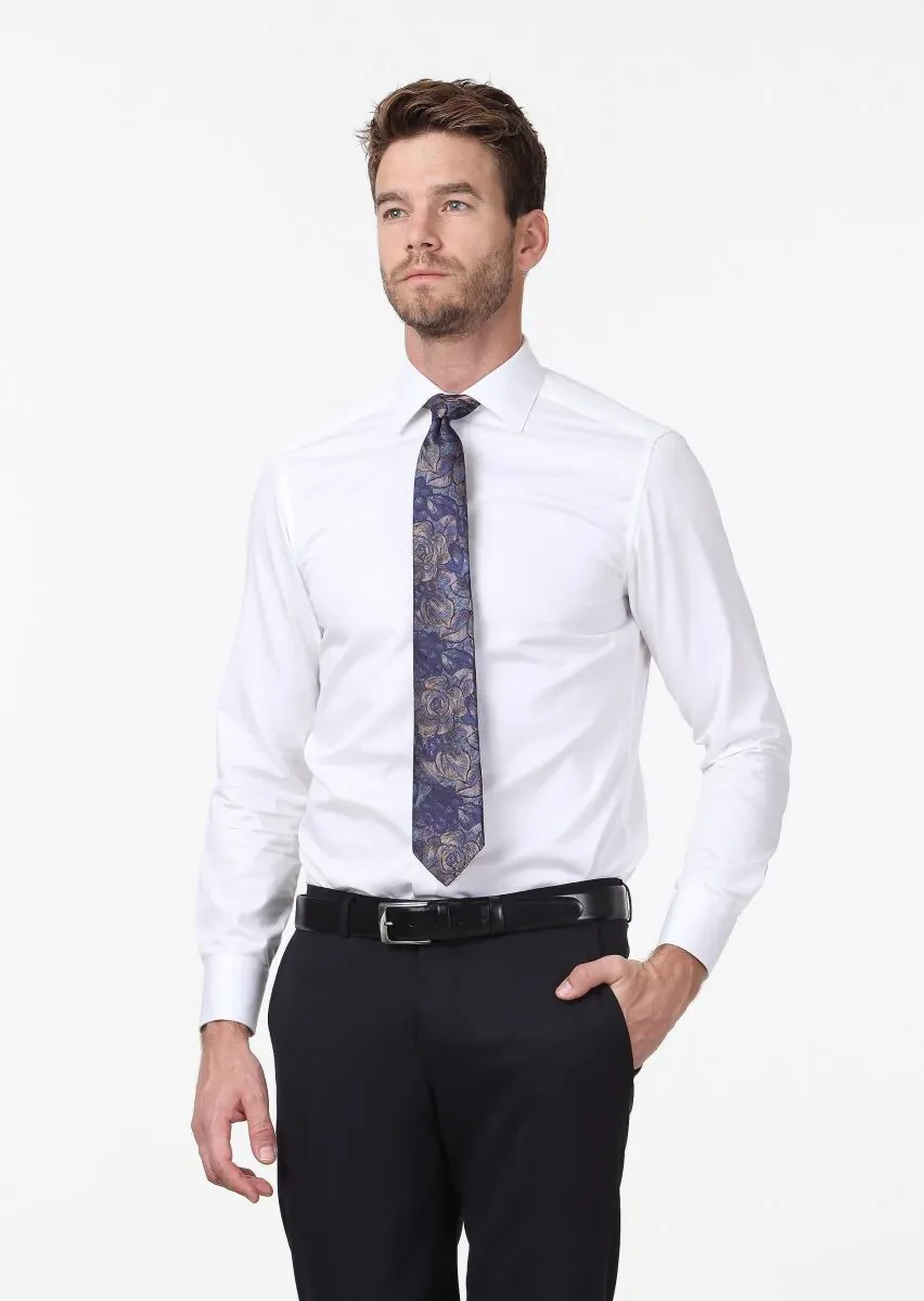 White Plain Slim Fit Weaving Classical 100% Cotton Shirt - 3