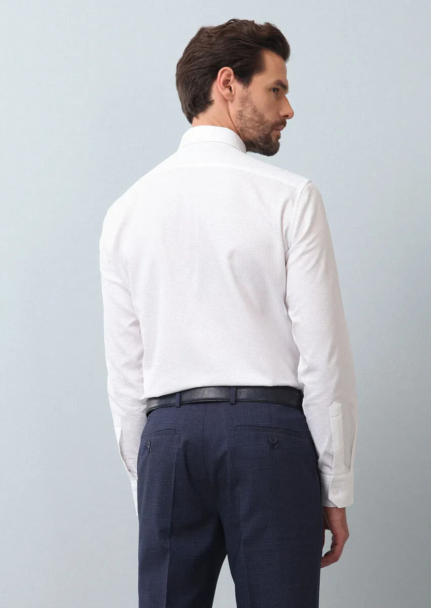 White Plain Slim Fit Weaving Classical 100% Cotton Shirt - 5