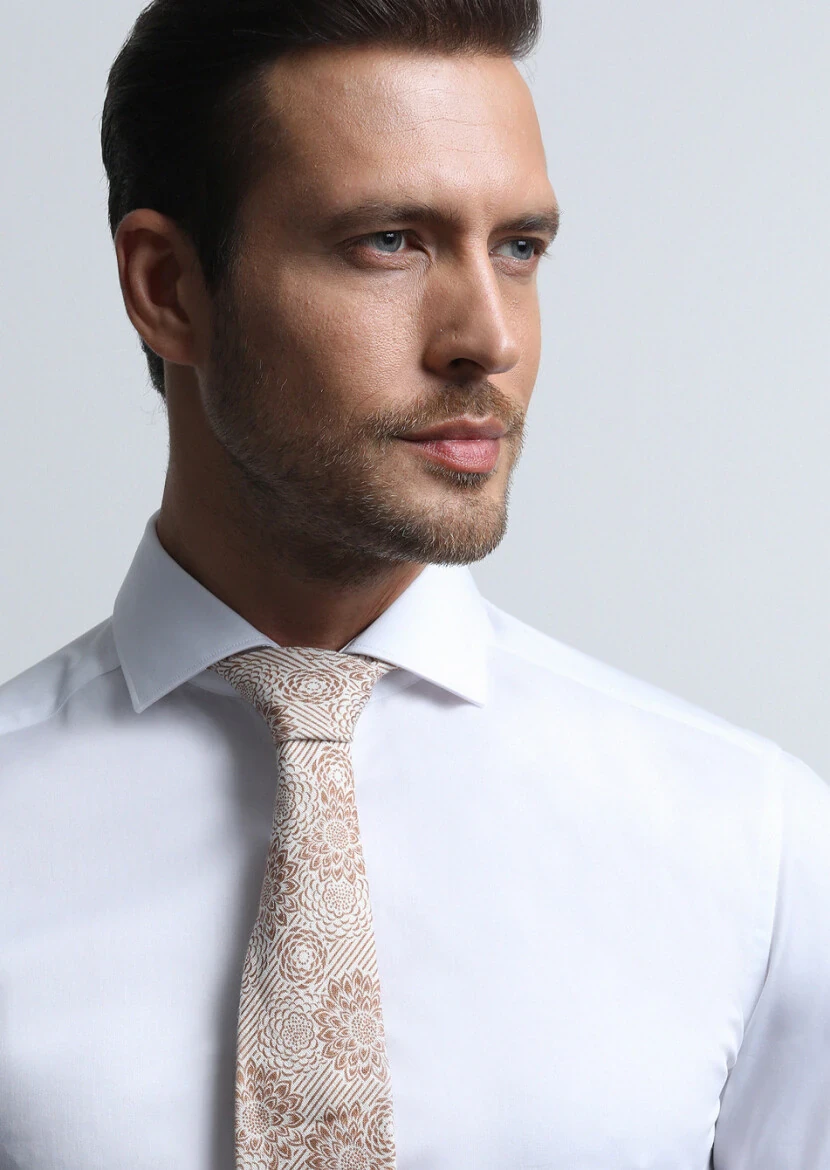 White Plain Slim Fit Weaving Classical 100% Cotton Shirt 